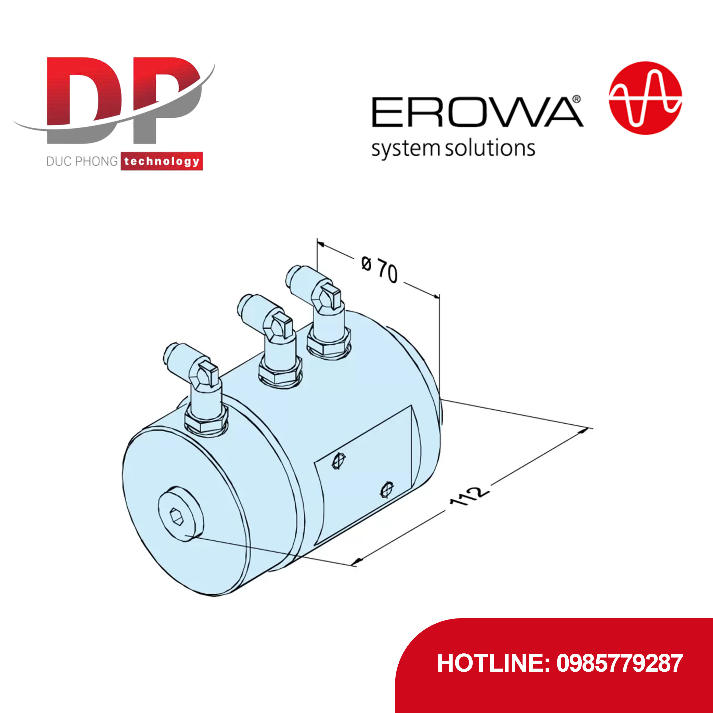 Đầu nối khí nén xoay EROWA ER-011412, ba đường, 6000 vòng/phút, áp suất 10 bar