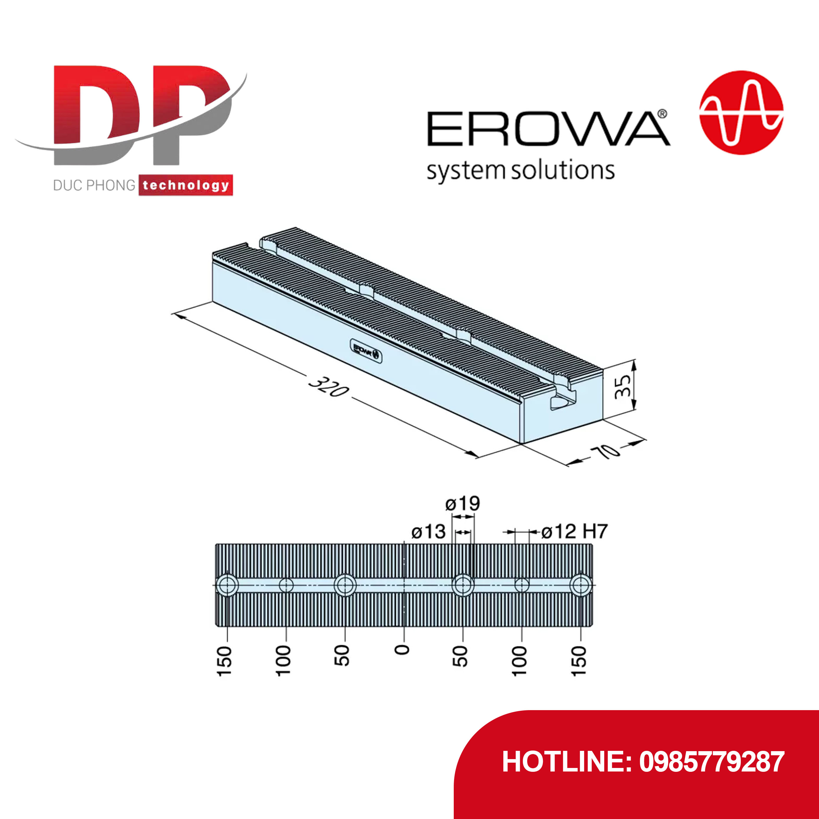 Đế kẹp EROWA ER-016007 ClampSet Base 320, thép tôi cứng, lưới 3mm