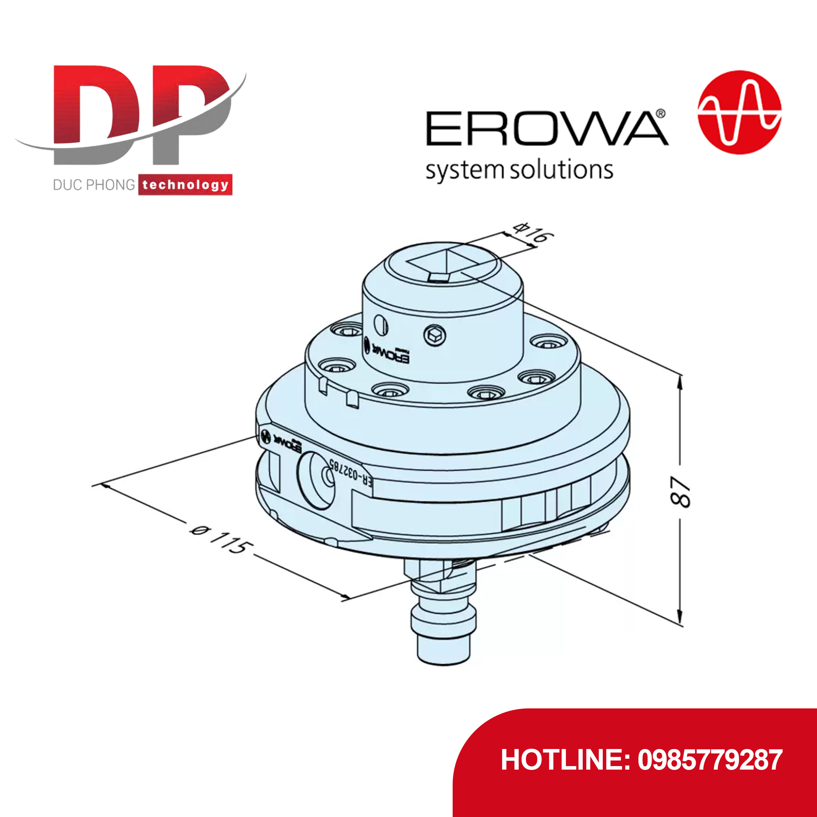 Đế kẹp vuông EROWA ER-032785 15 EWIS, hệ ITS 100, chống ăn mòn