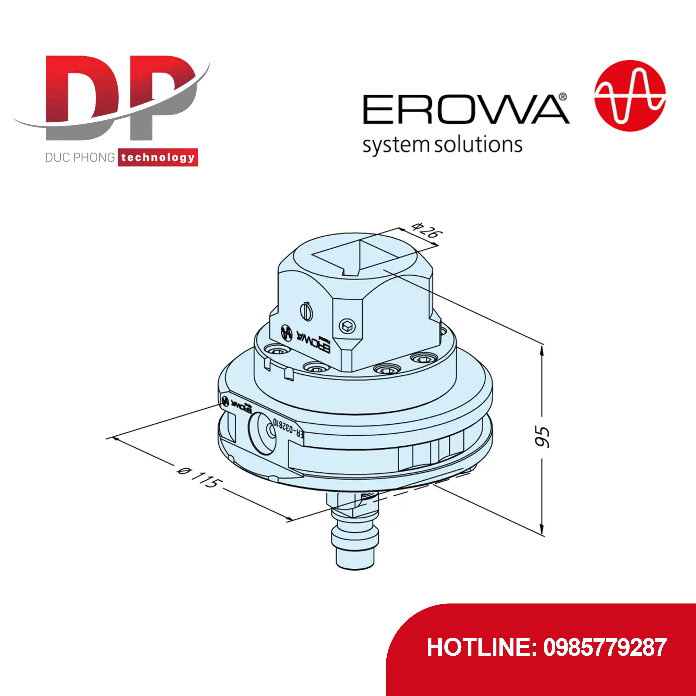 Đế kẹp vuông EROWA ER-032810 25 EWIS, hệ ITS 100, chống ăn mòn