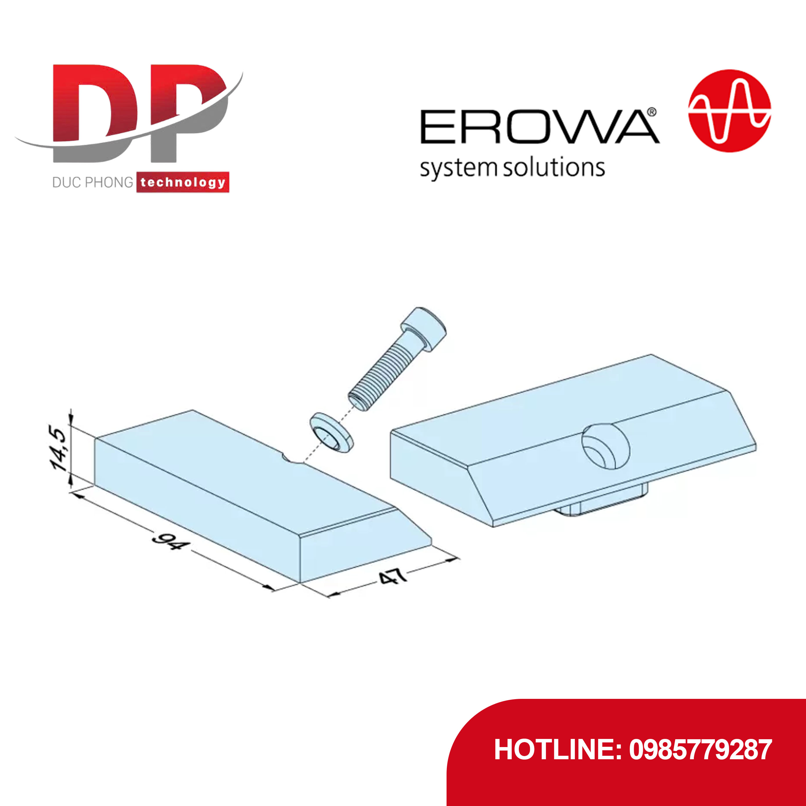 Hàm kẹp tuyến tính EROWA ER-099100 Linear Jaw Flat Wide, CleverClamp, mặt chặn trơn