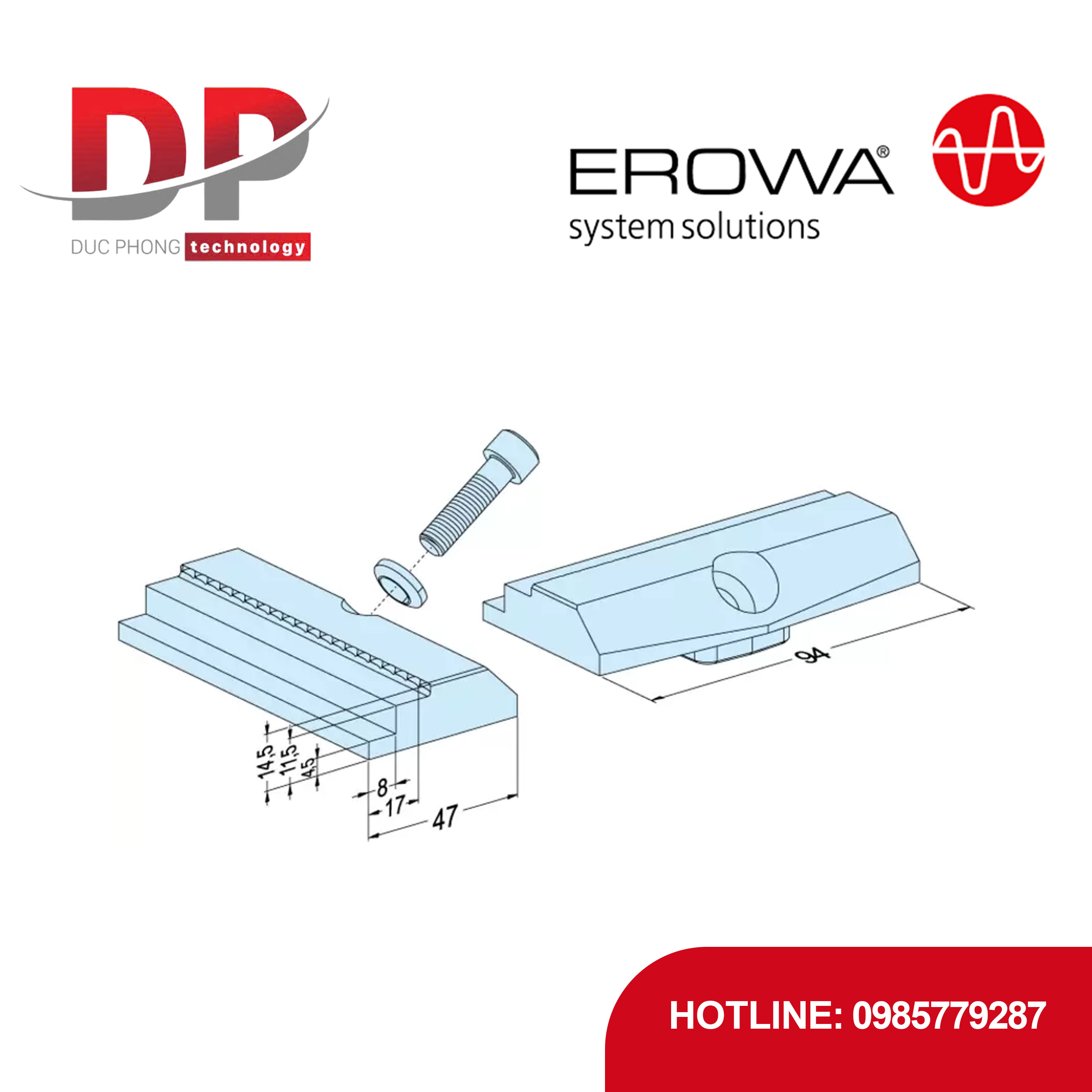 Hàm kẹp tuyến tính EROWA ER-099121 Linear Jaw Stamp Wide, CleverClamp, răng dập