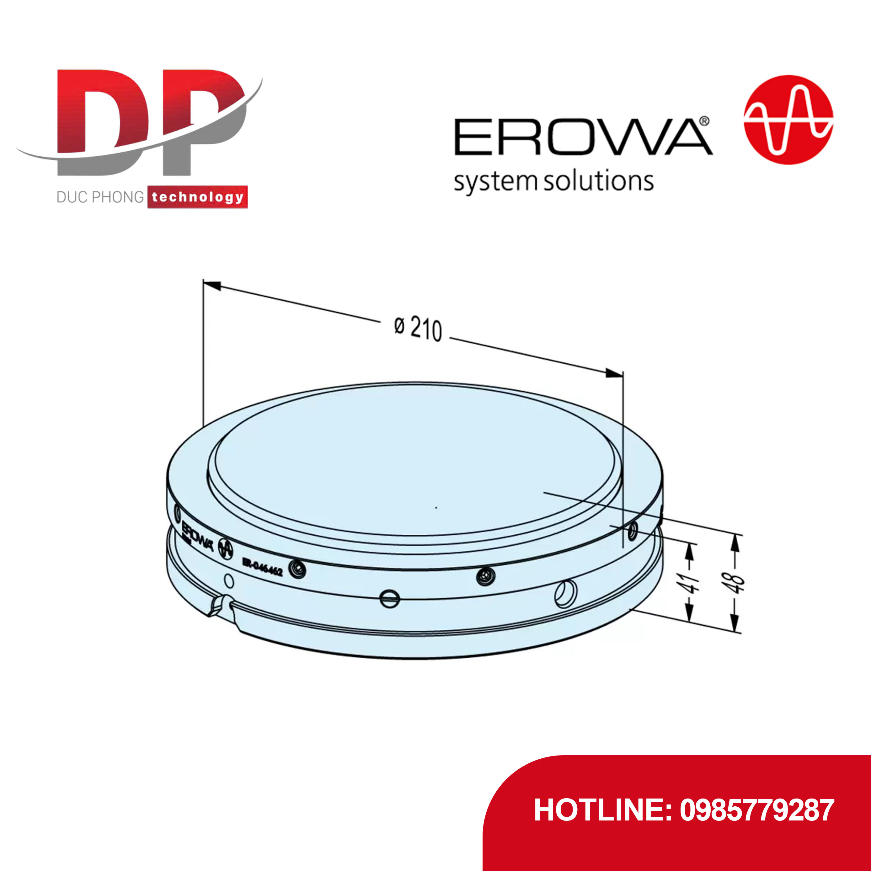 Nắp che EROWA ER-046462 RN PC 210, thép tôi cứng, tự động, chống bụi bẩn