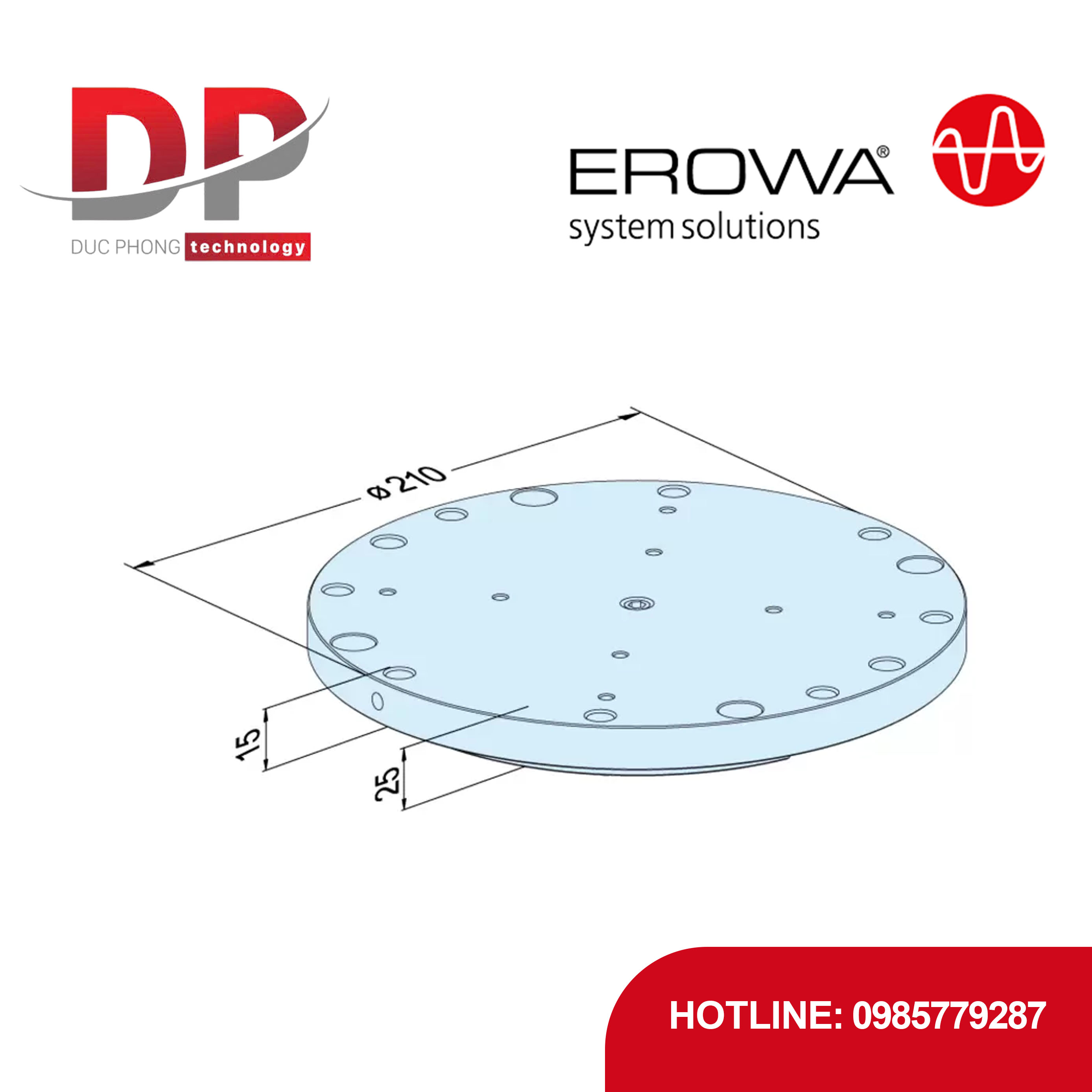 Pallet Định tâm EROWA ER-042865 PC 210, thép, gá kẹp phôi/jig, gia công EDM