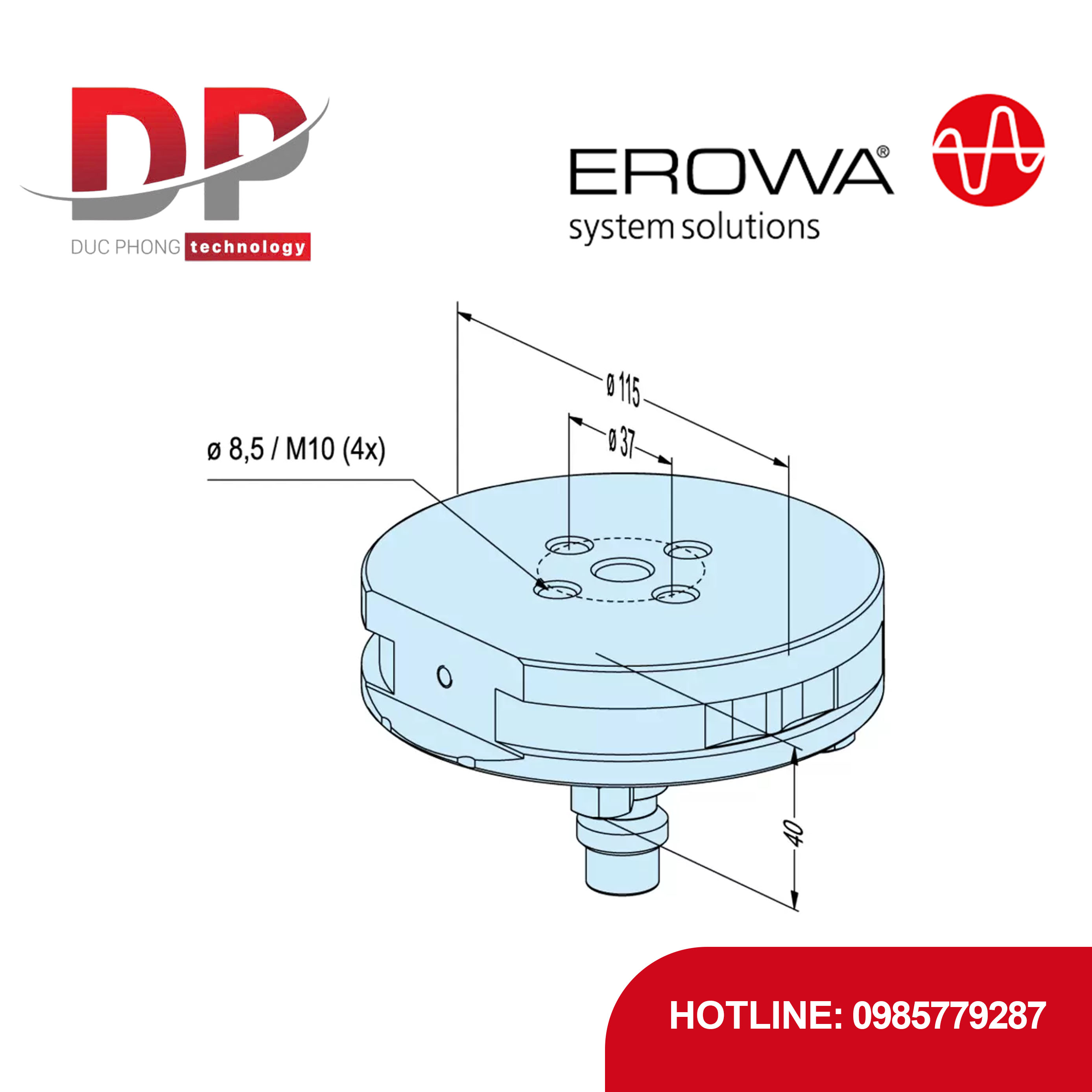 Pallet EROWA ER-115657 thép chống gỉ, định tâm 100 dập, tự động