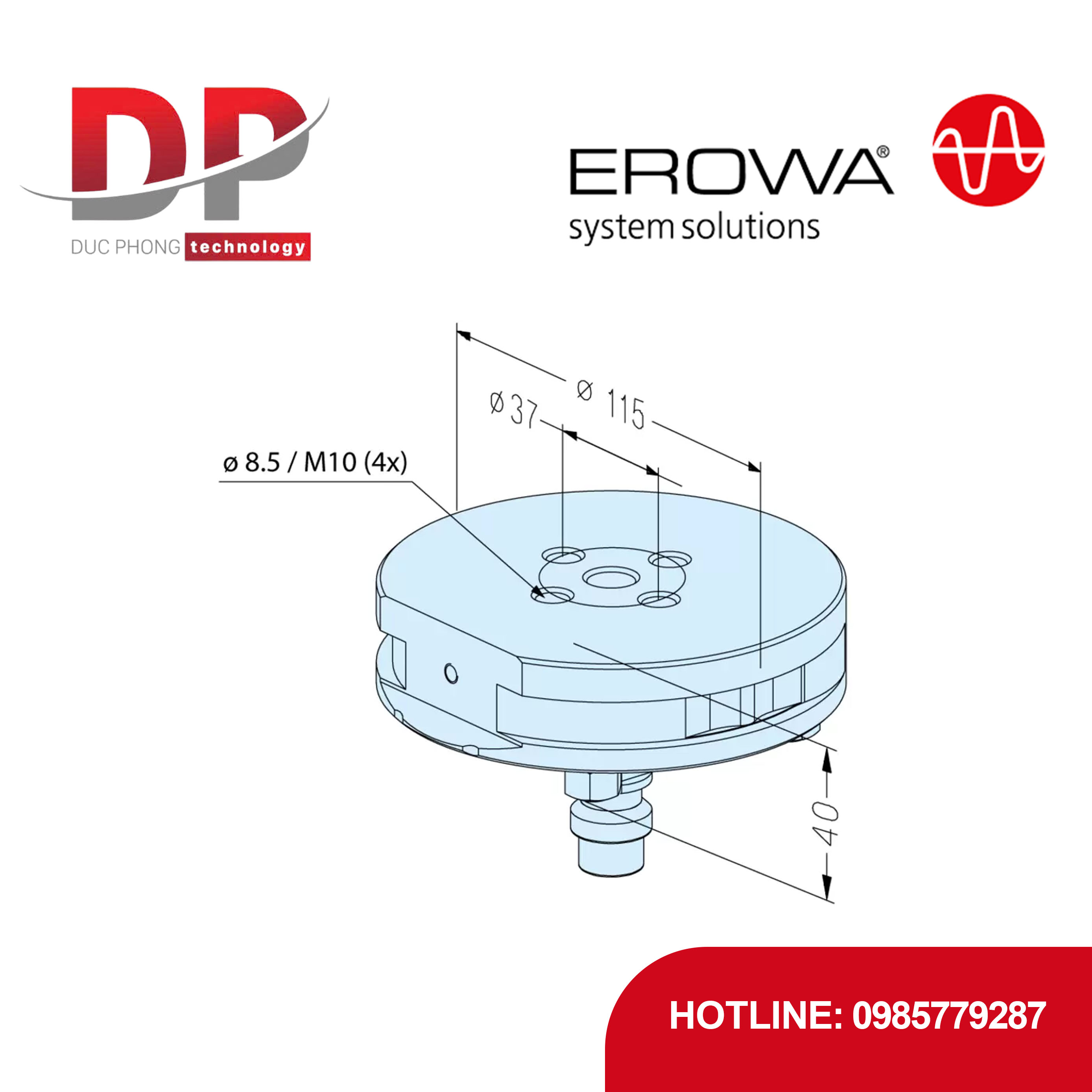 Pallet EROWA ER-115660 thép chống gỉ, định tâm mài chính xác, tự động