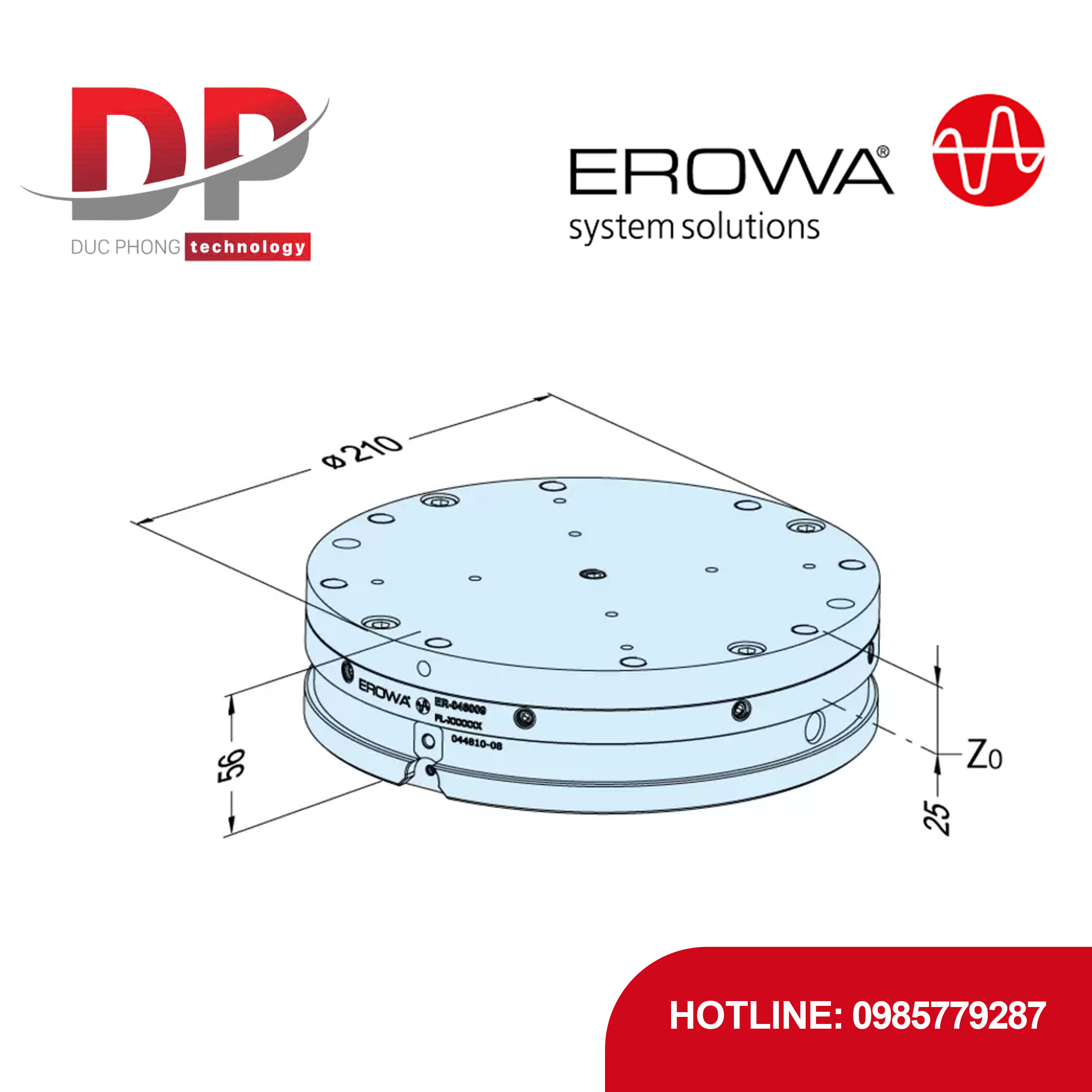 Pallet EROWA ER-046009 RN PC 210, thép, gá kẹp phôi, jig và pallet, tự động