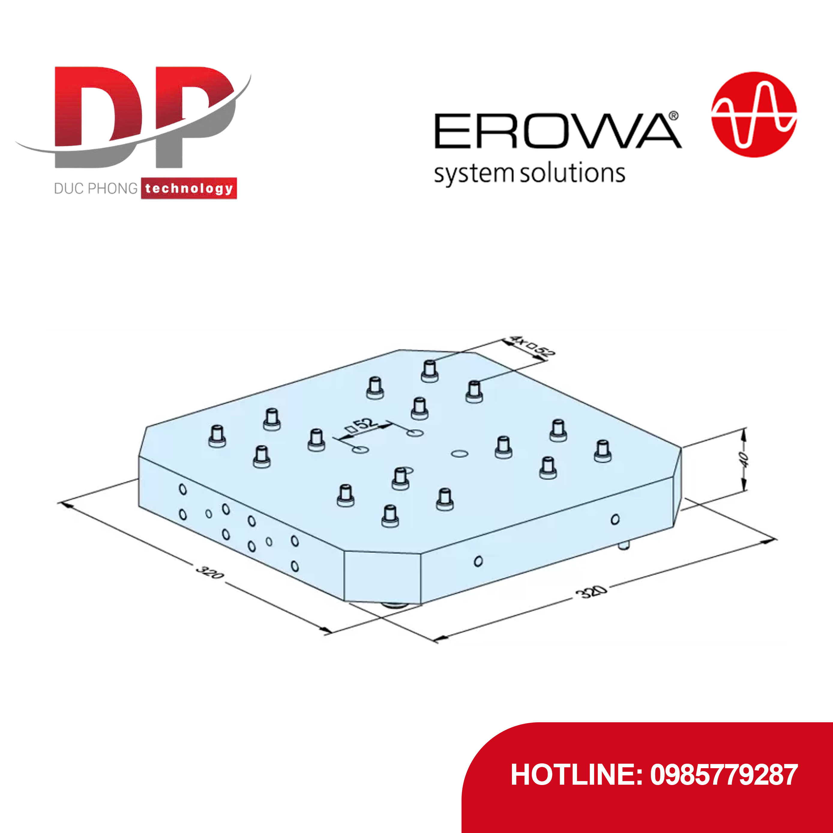 Pallet EROWA ER-108155 UPC cho ê tô, bước 52mm, tự động, lắp nhiều ê tô