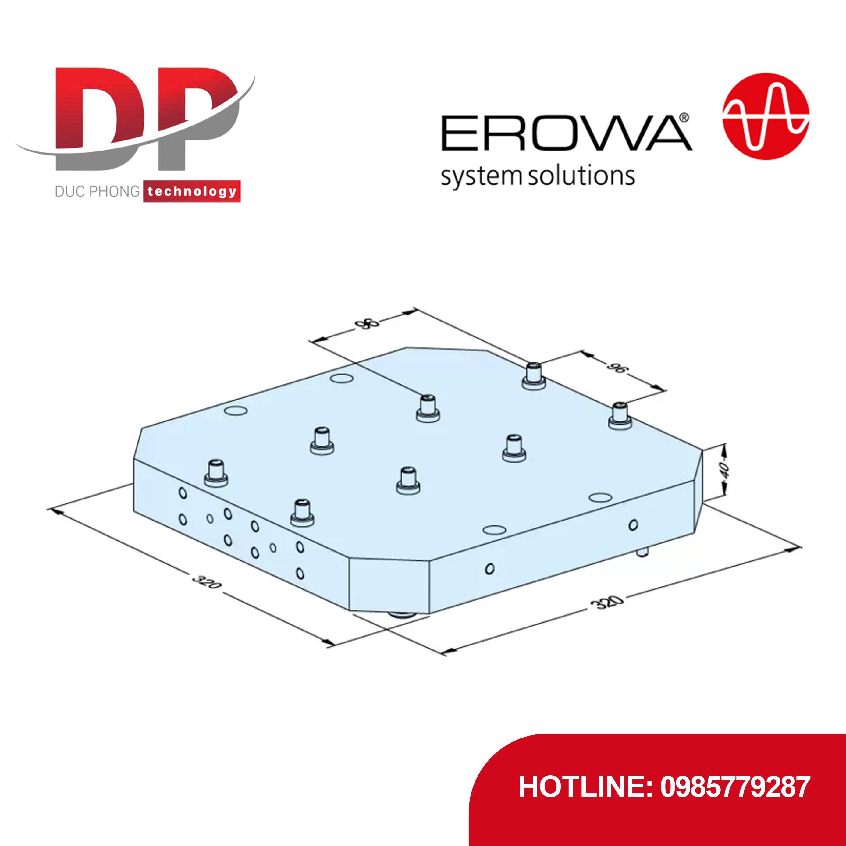 Pallet EROWA ER-108156 UPC cho ê tô, bước 96mm, tự động, lắp nhiều ê tô