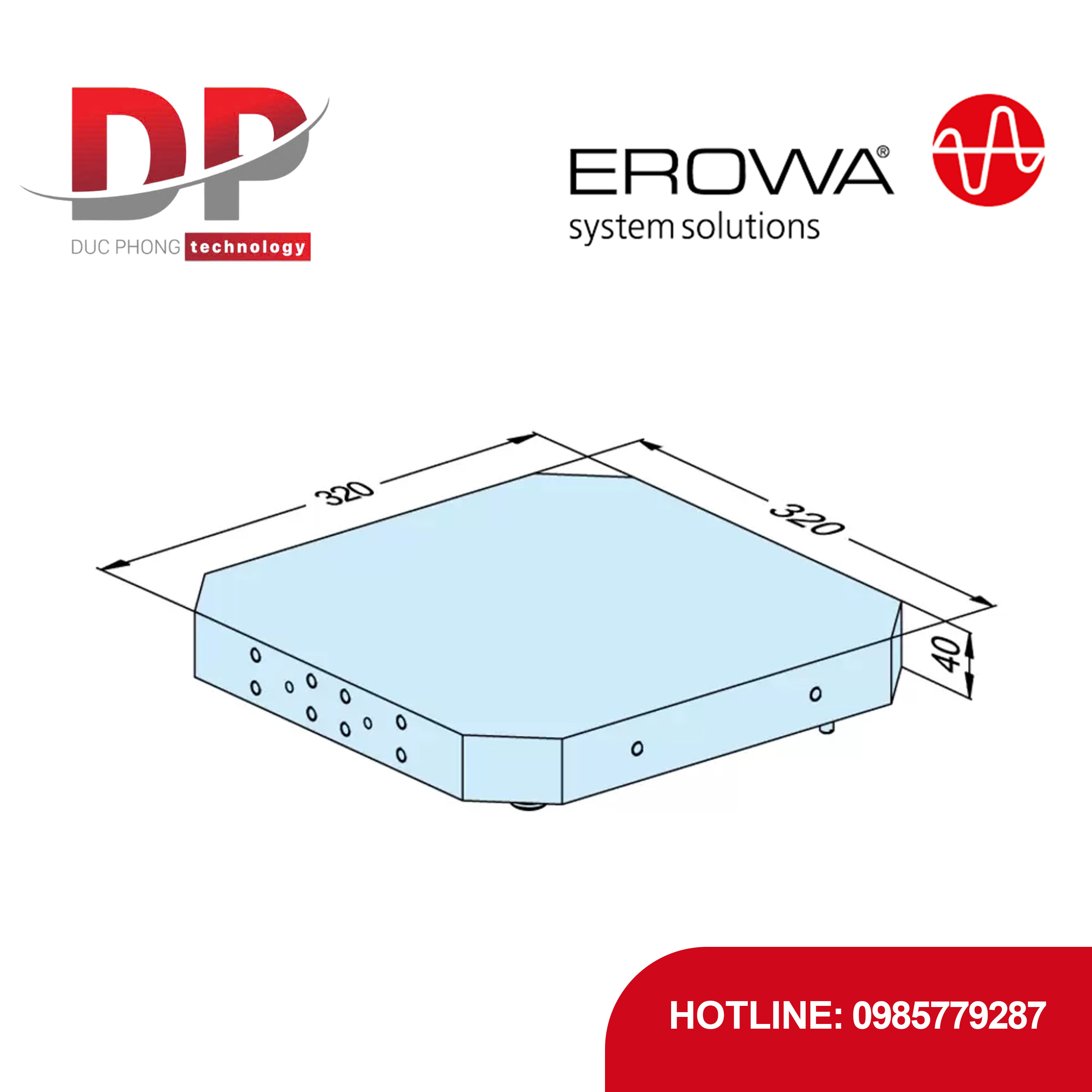 Pallet EROWA ER-016917 UPC nhôm 320x320x40, bề mặt mài, tự động, không lỗ