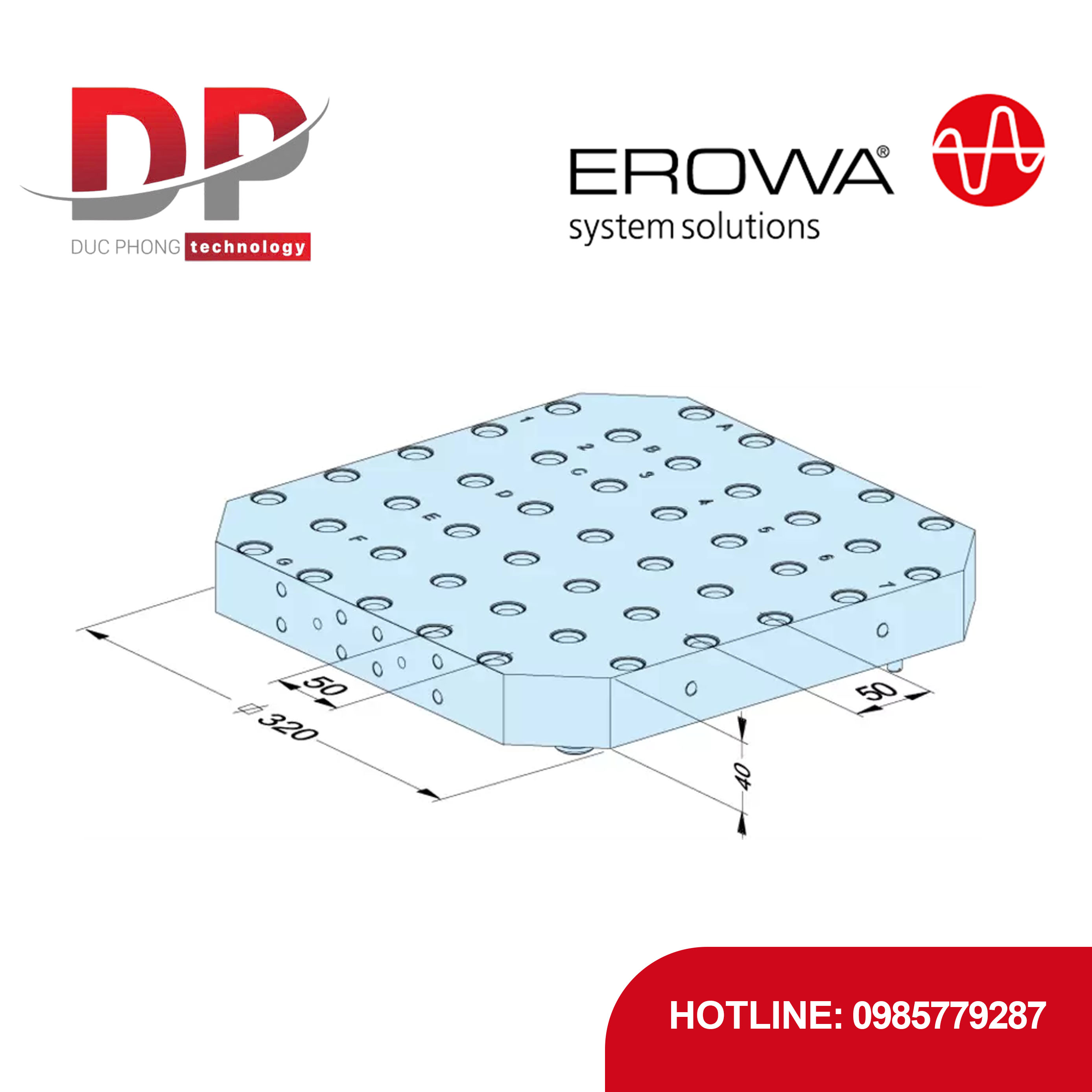 Pallet EROWA ER-016003 UPC nhôm R50 320x320x40, M12, tự động