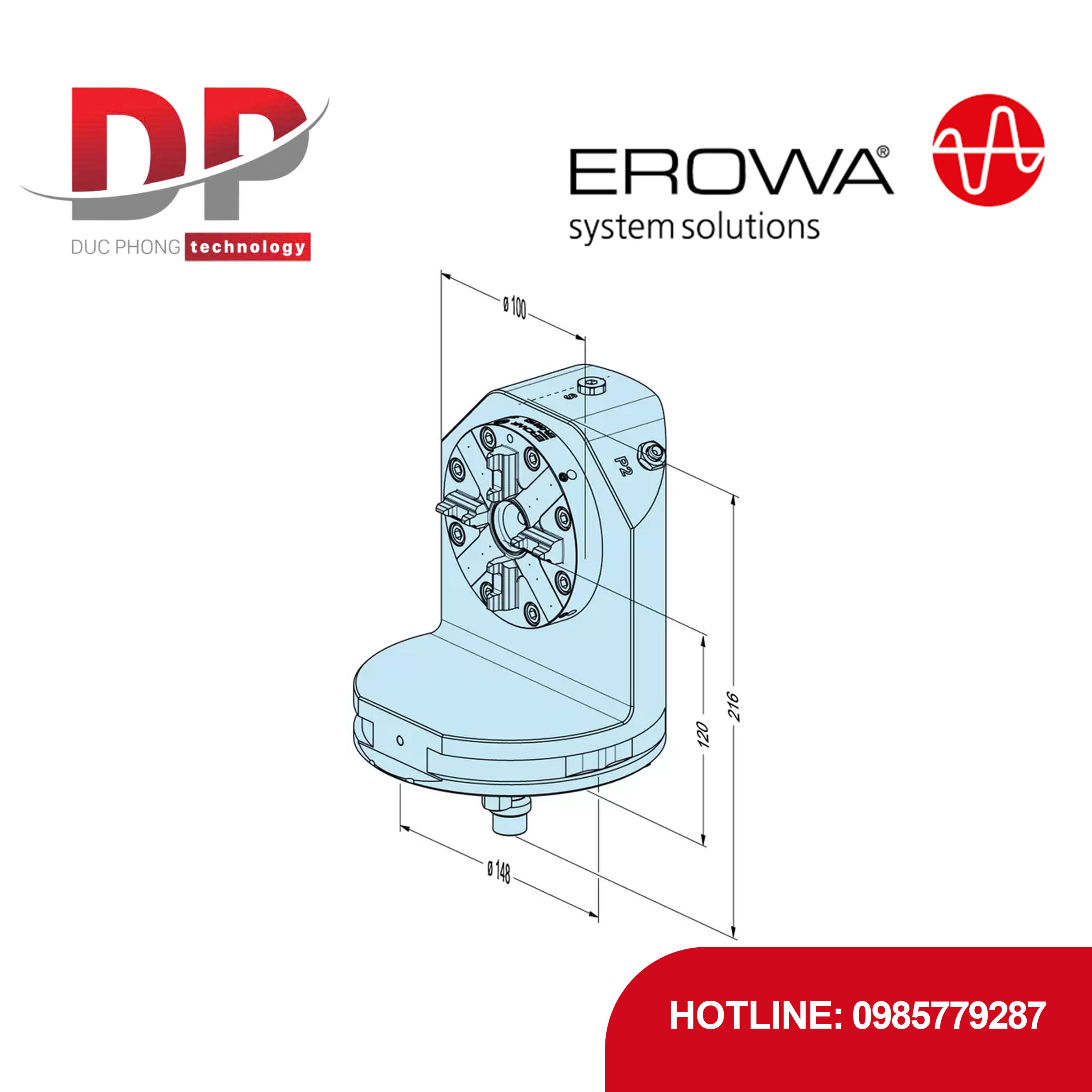 Pallet Góc EROWA ER-115721 tích hợp ITS 100 P (5000N), thép không gỉ, tự động