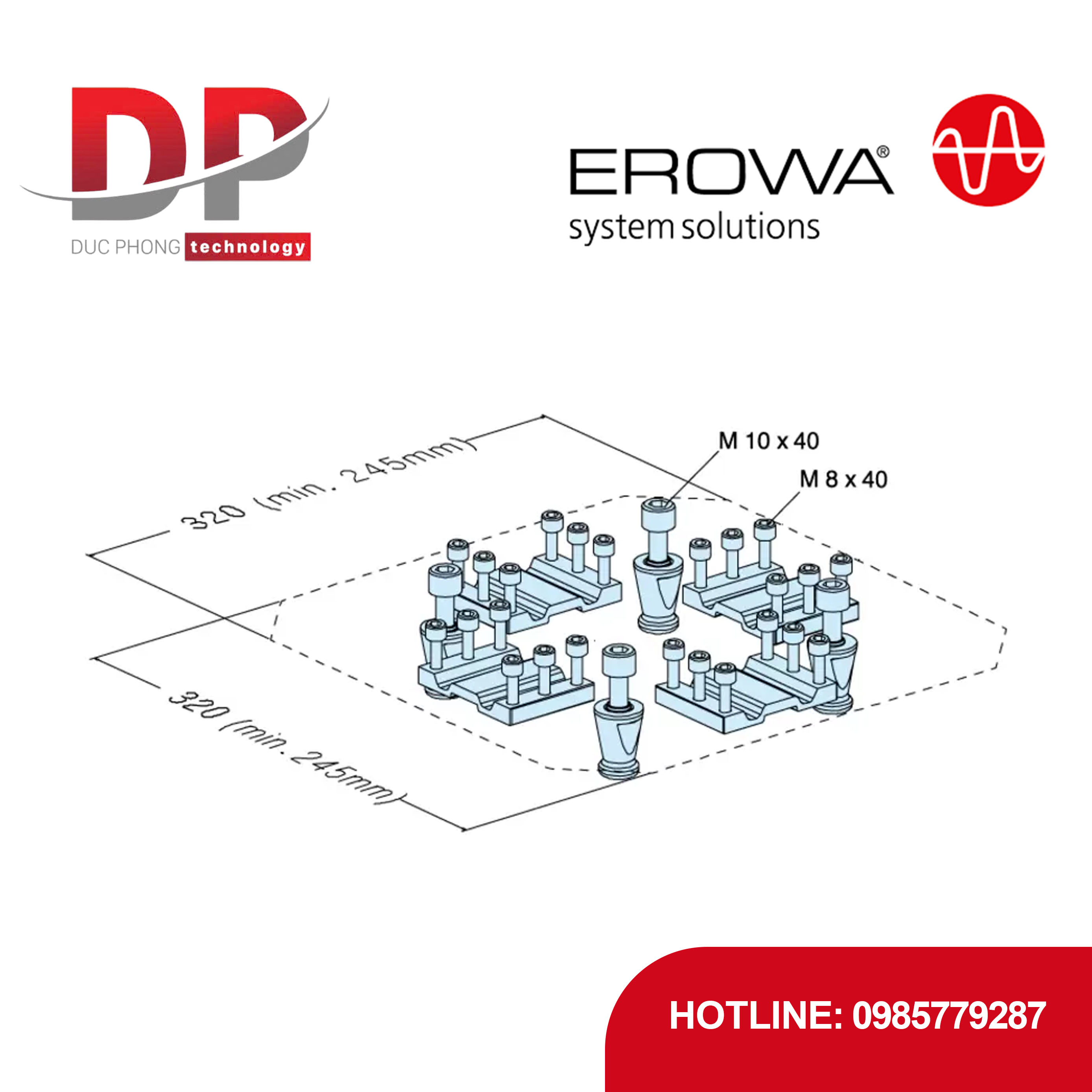 Phân đoạn định tâm EROWA ER-024932 UPC, chốt kẹp, lắp từ trên