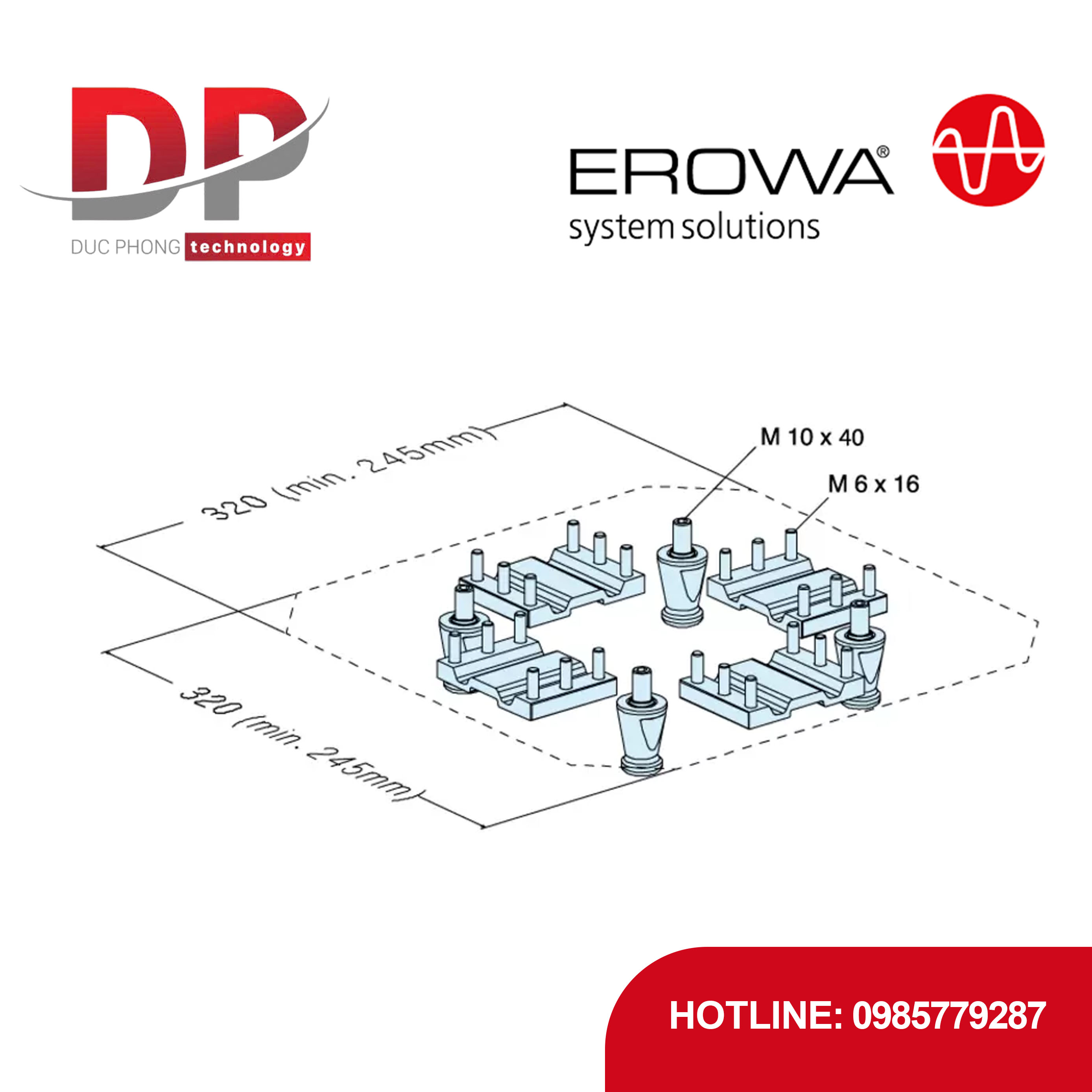 Phân đoạn định tâm EROWA ER-024562 UPC, chốt kẹp, lắp từ dưới