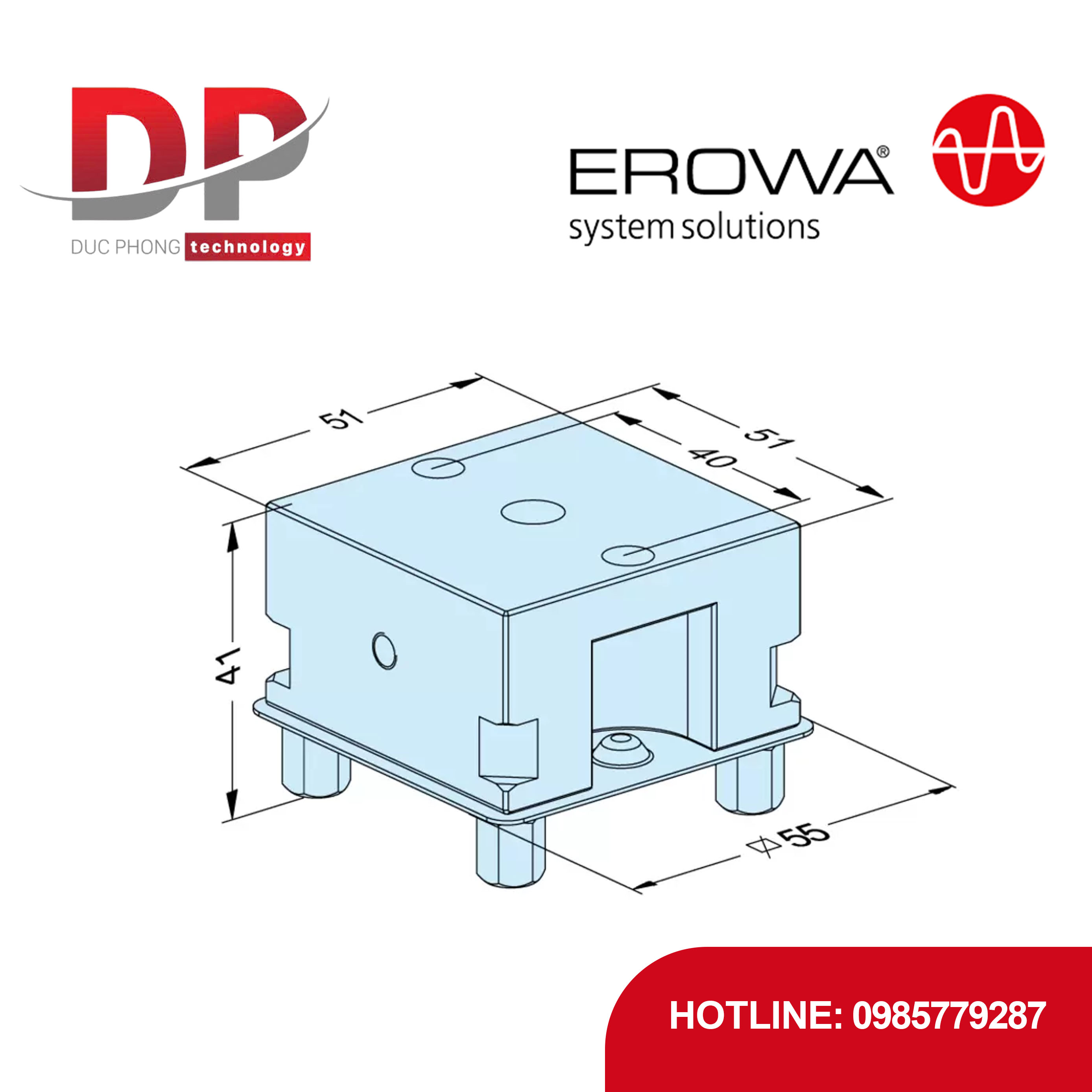 Tấm đế EROWA ER-093780 Uniplate C, kích thước 51x51mm, cho ITS 50