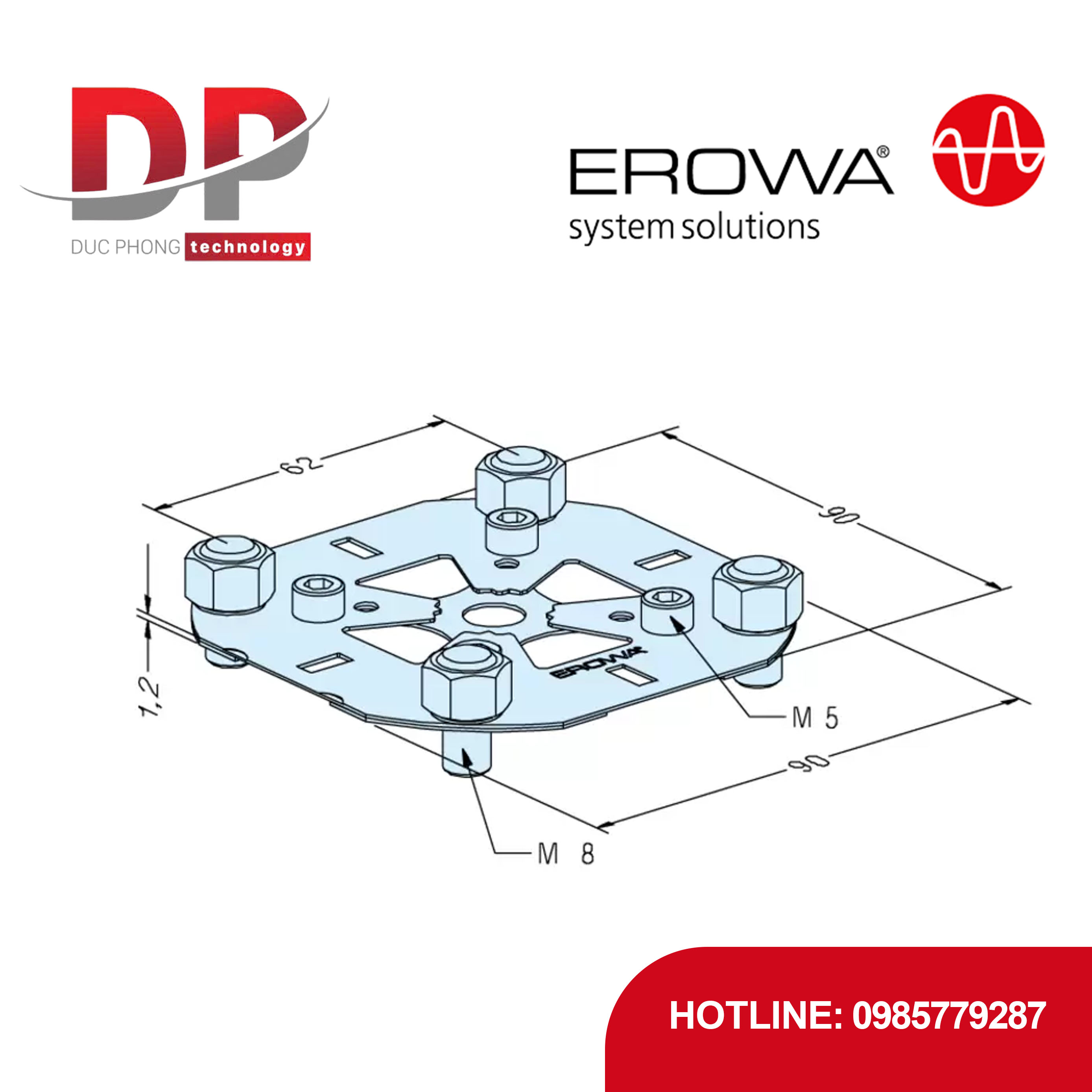 Tấm định tâm EROWA ER-050195 100 M8, chống ăn mòn, cho phôi/điện cực