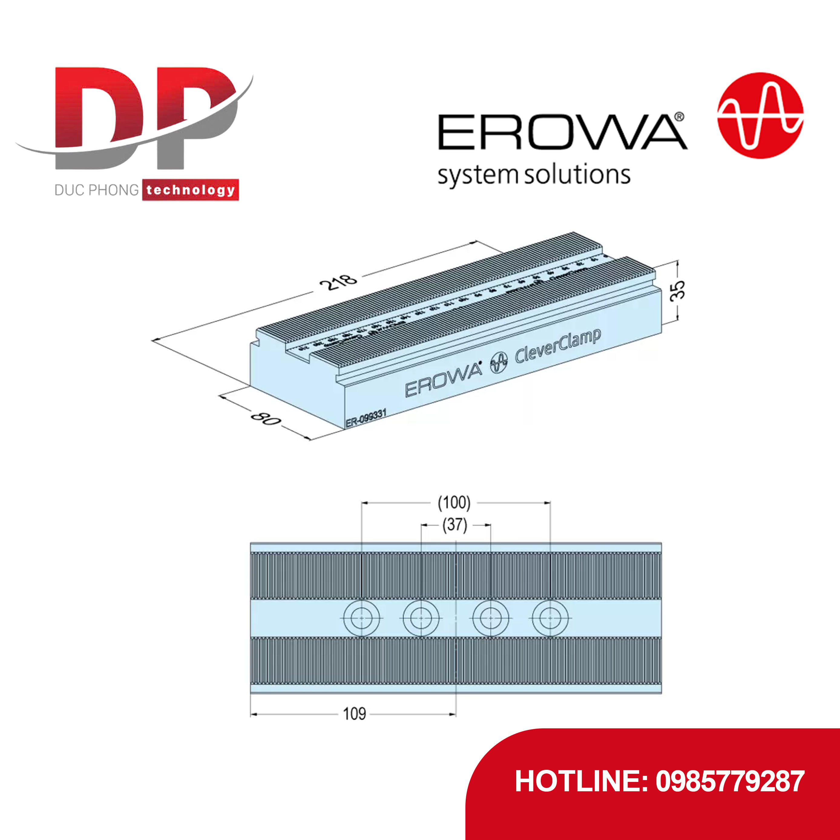 Thanh ray EROWA ER-099331 218 H35, CleverClamp, thép tôi cứng