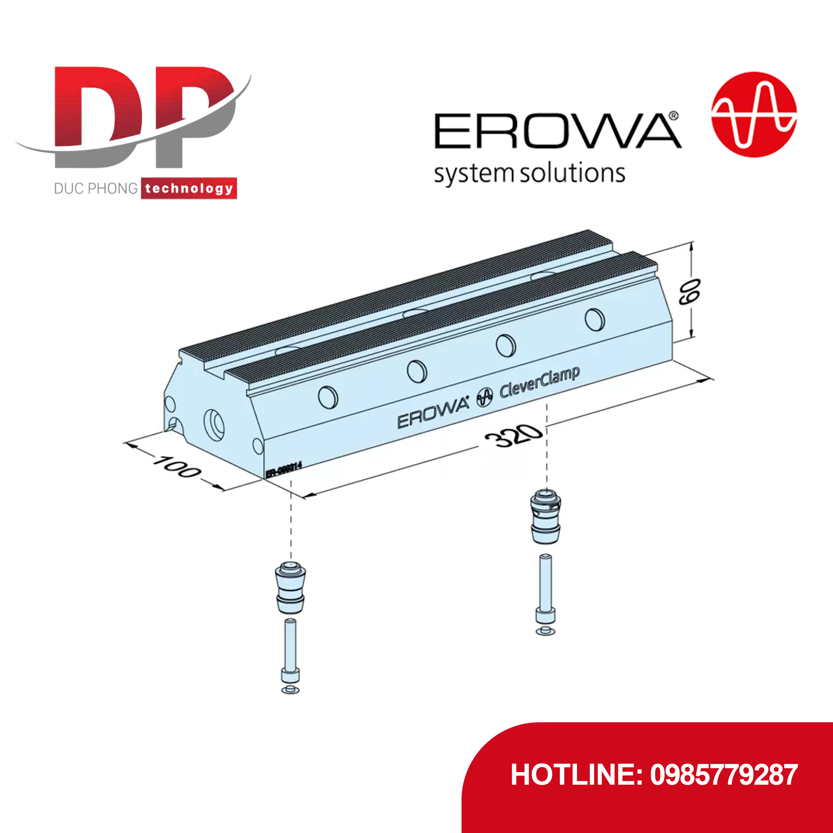 Thanh ray EROWA ER-099387 320 H60, CleverClamp, thủ công, thép tôi cứng