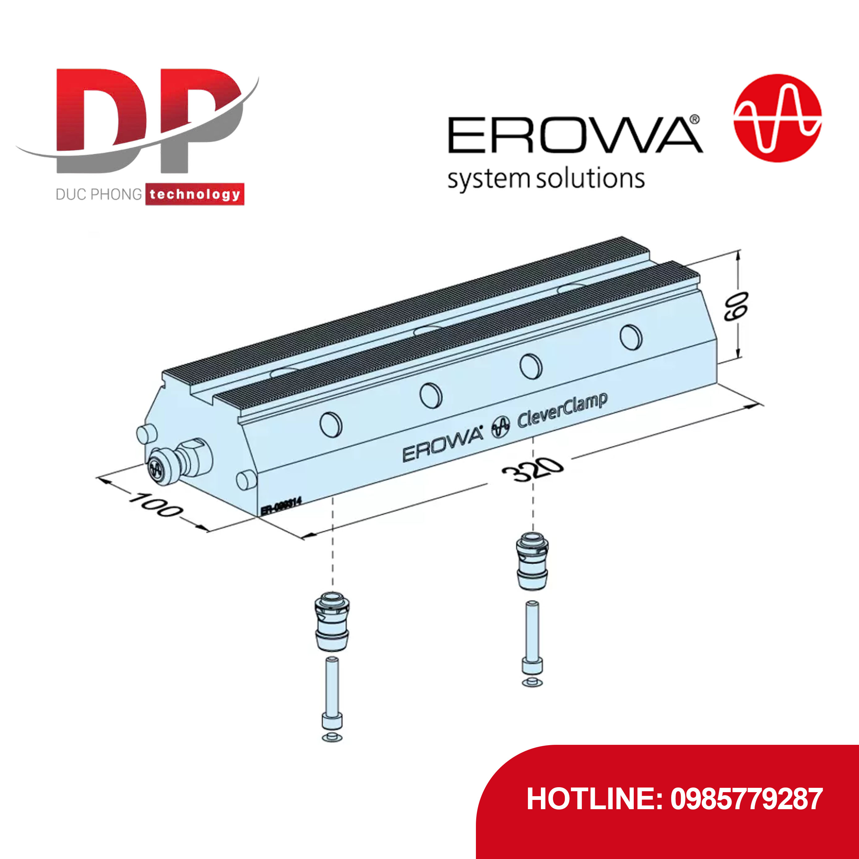 Thanh ray EROWA ER-099388 320 H60, CleverClamp, tự động, GripperLink