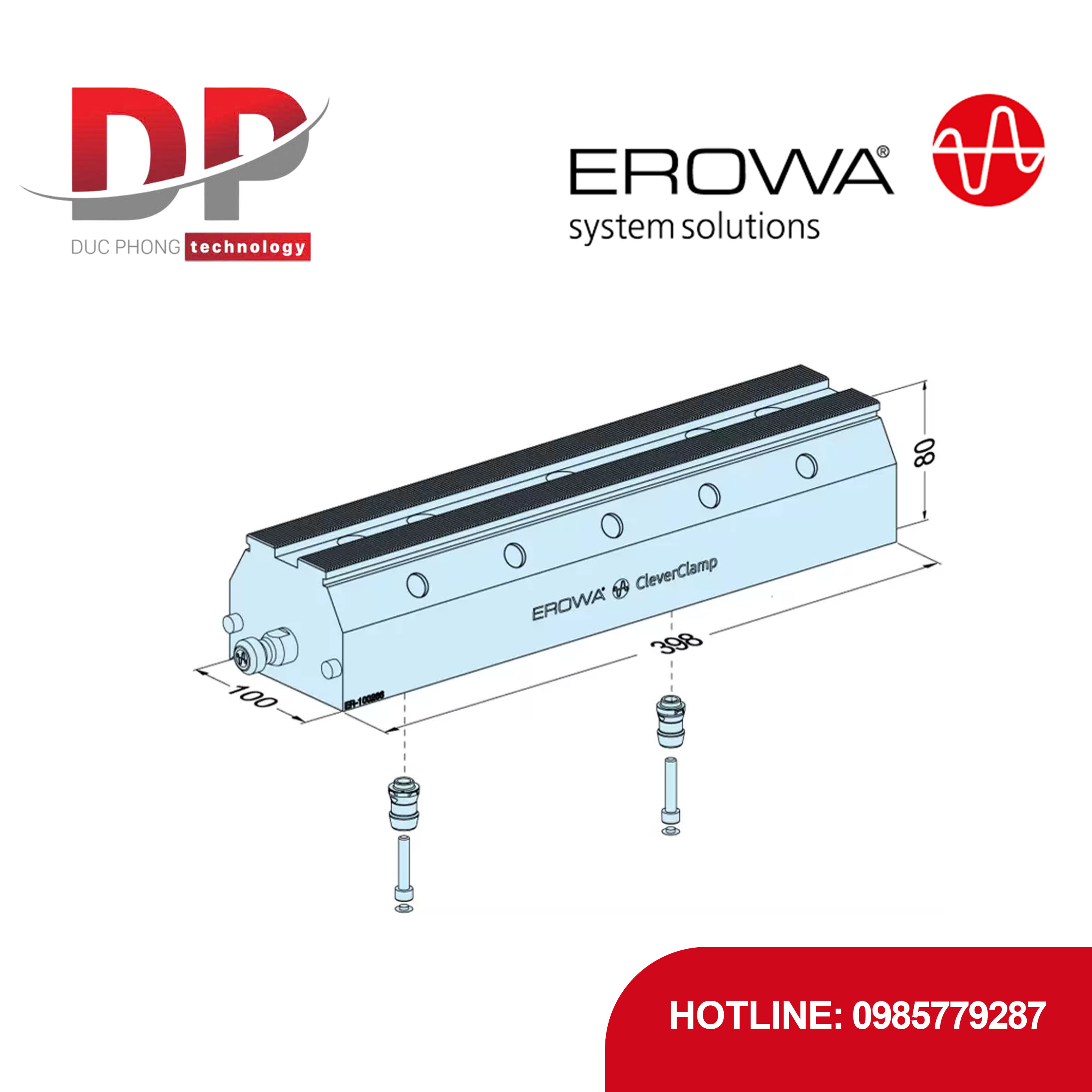 Thanh ray EROWA ER-099390 398 H80, CleverClamp, tự động, GripperLink