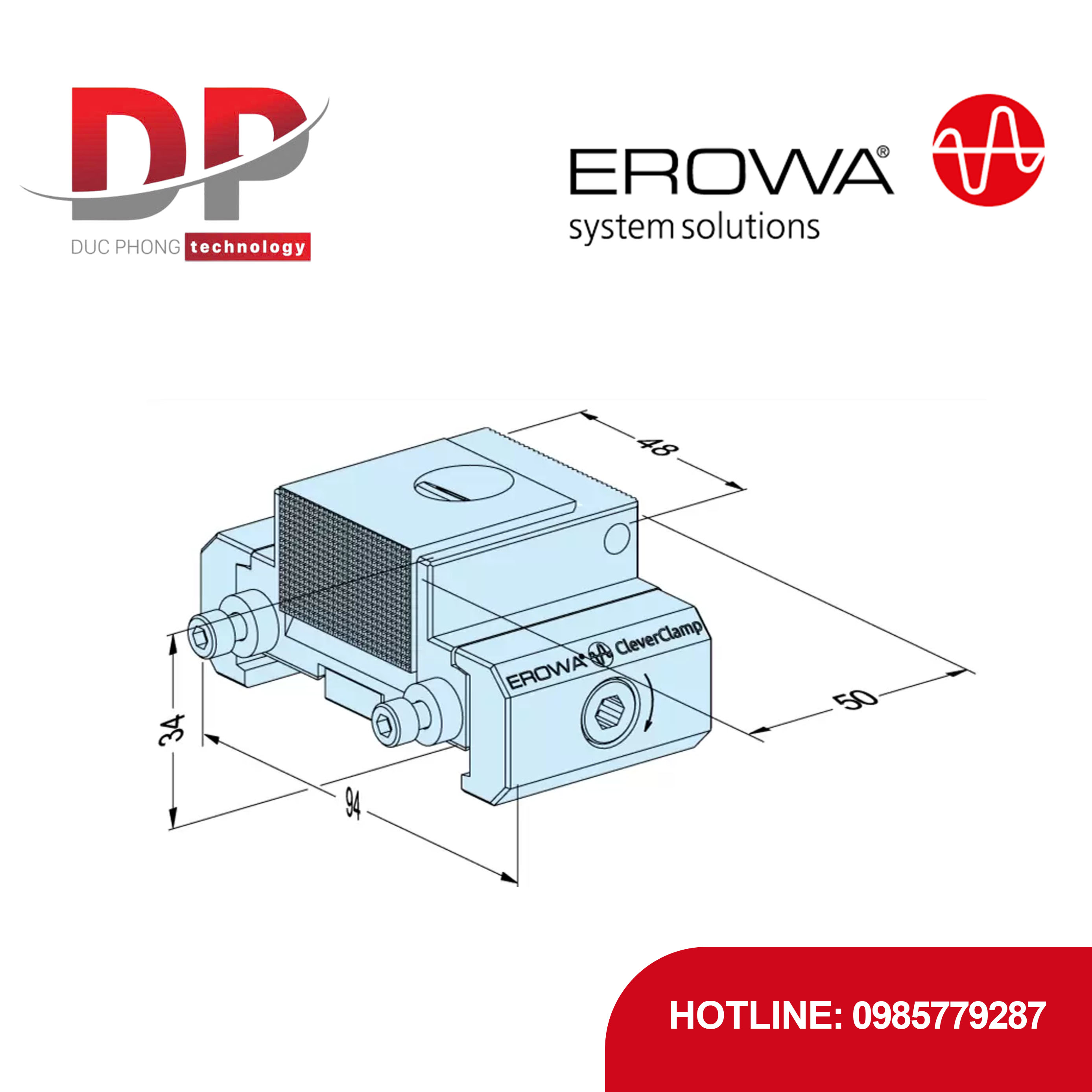 Thanh trượt kéo xuống EROWA ER-099298 Multi-Grip, CleverClamp, lực kẹp 28kN