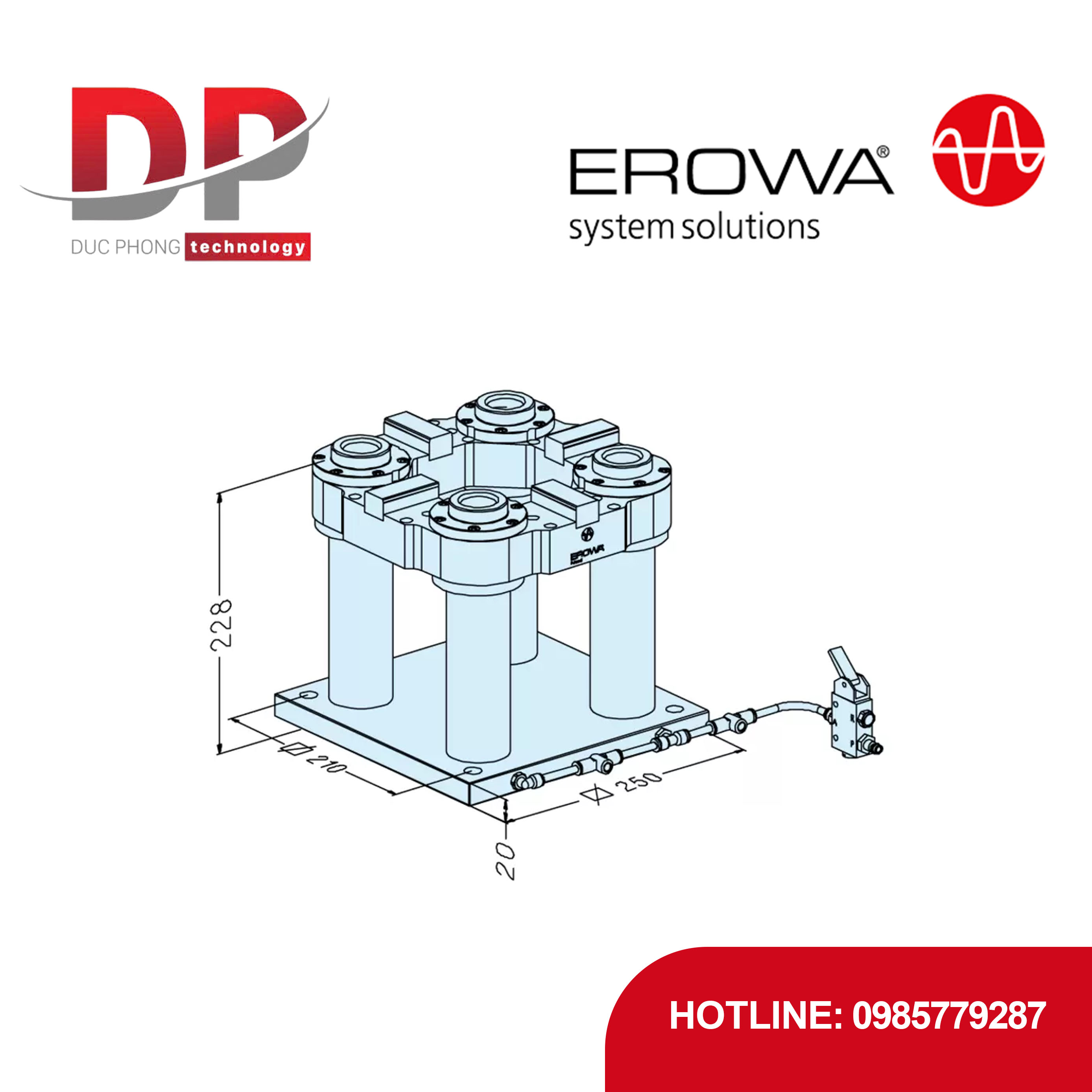 Trạm gá lắp EROWA ER-016880 cho Pallet UPC, khí nén 6 bar