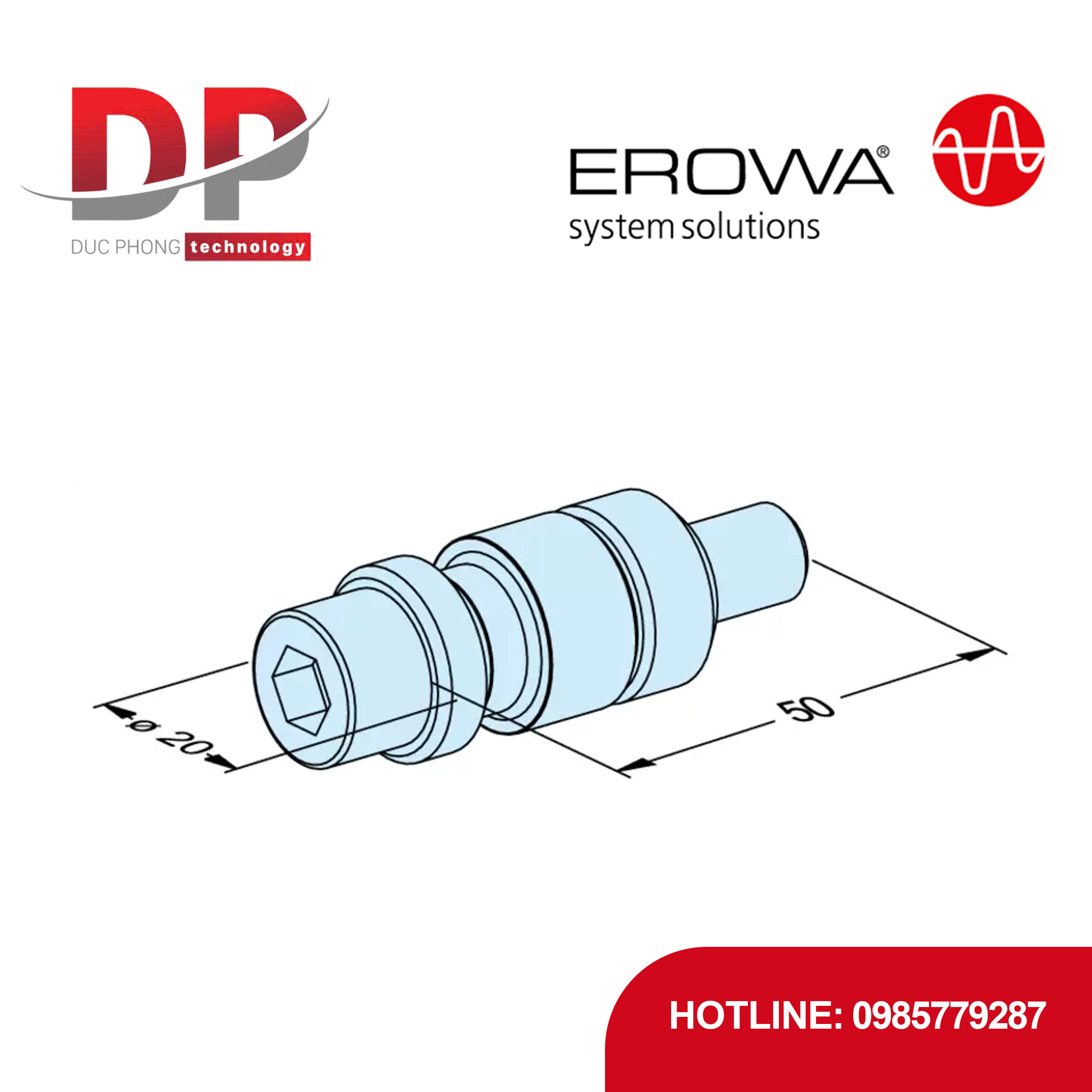 Trục kẹp EROWA ER-010742 F/M Sản xuất, M10x50, bu lông 12.9, cho Pallet