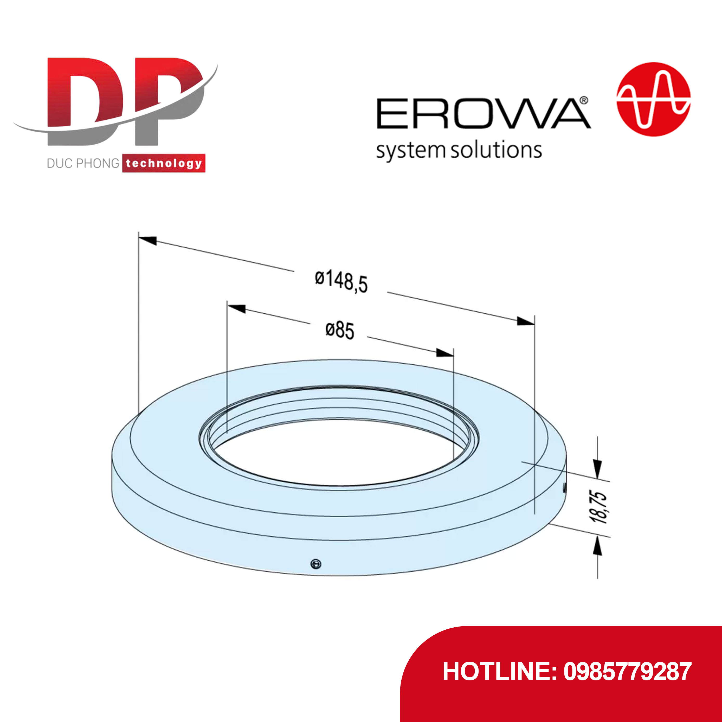 Vòng đệm kín EROWA ER-038918 PC P/PM 85, nhôm anode hóa, thủ công, chống bụi bẩn