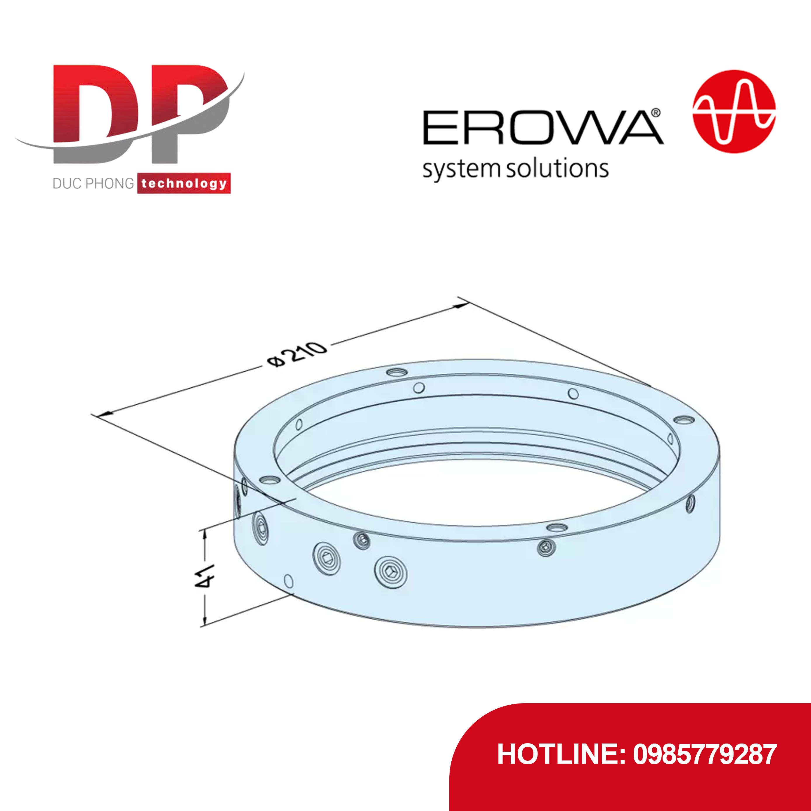 Vòng kẹp EROWA ER-042867 PC 210, thép tôi cứng, định tâm pallet, thủ công/tự động